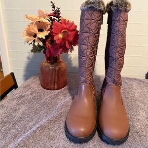 Trotters Brown Quilted Winter Boots